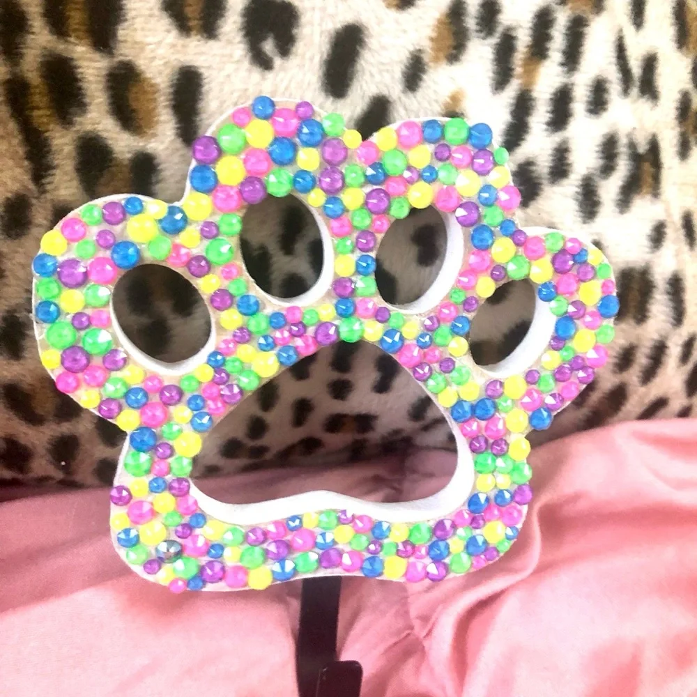 Rainbow Paw Wall Hook with Crystal Accents